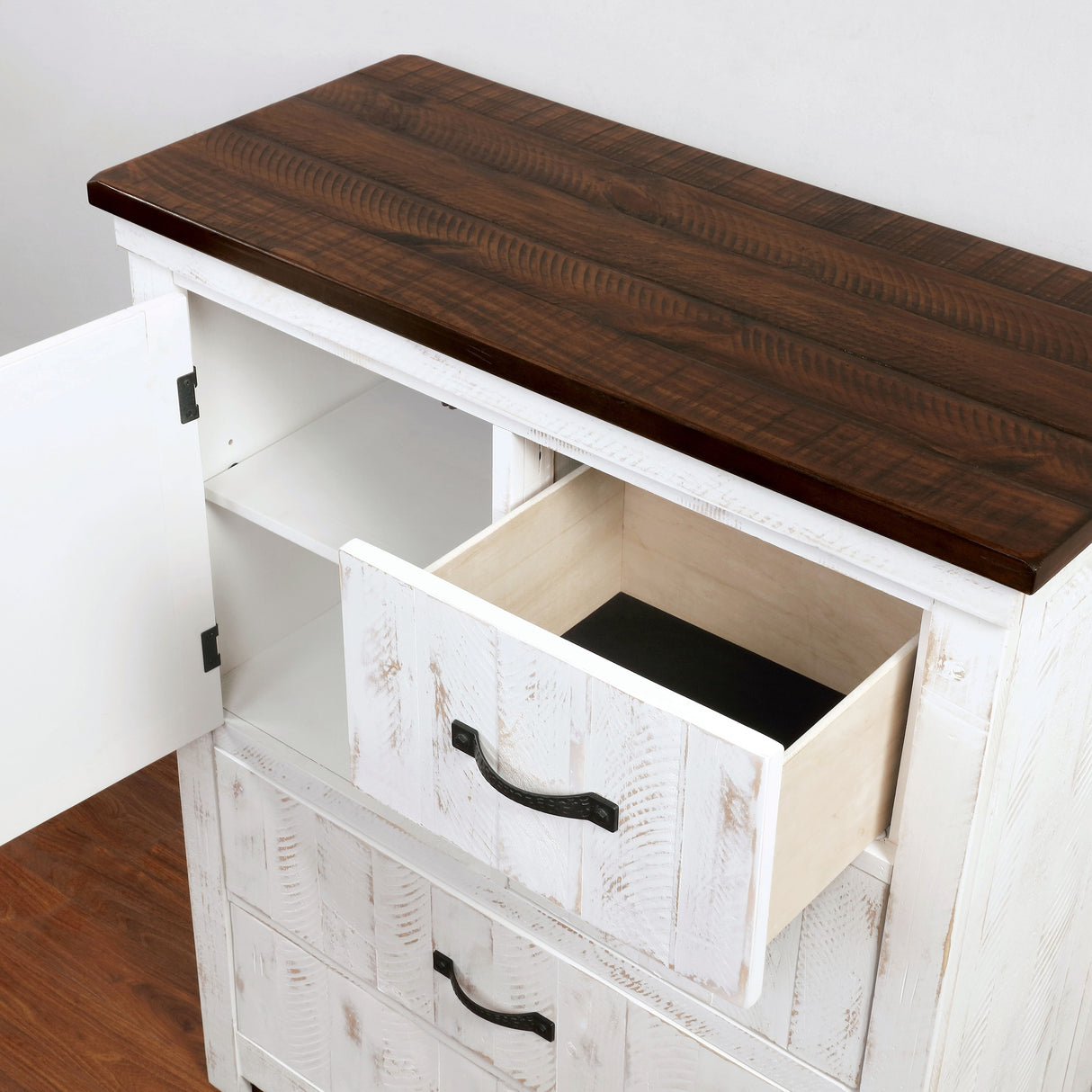 Ynez Farmhouse Distressed White Wood 4-Drawer Chest by Furniture of America