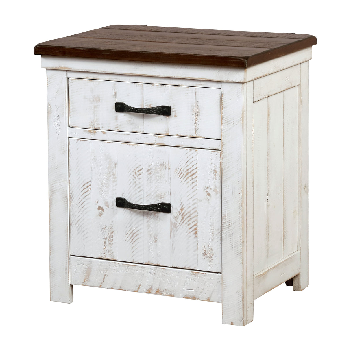 Ynez Farmhouse White Wood 2-Drawer Nightstand with USB Port by Furniture of America
