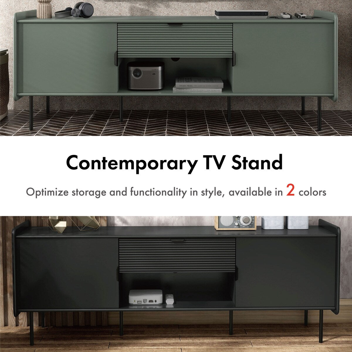 Furniture of America Zaria Modern 60-inch TV Stand with Storage Cabinets and Center Drawer