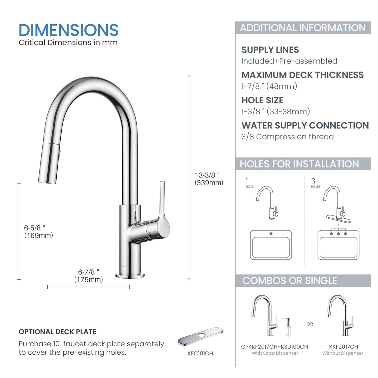 Fusion Single Handle Pull Down Kitchen & Bar Sink Faucet with Soap Dispenser