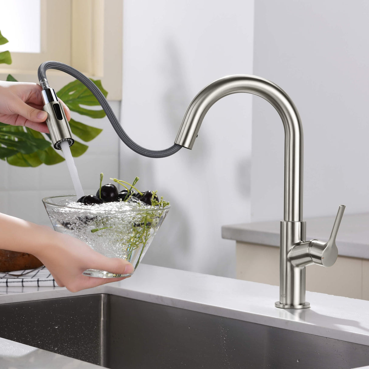 Fusion Single Handle Pull Down Kitchen & Bar Sink Faucet with Soap Dispenser