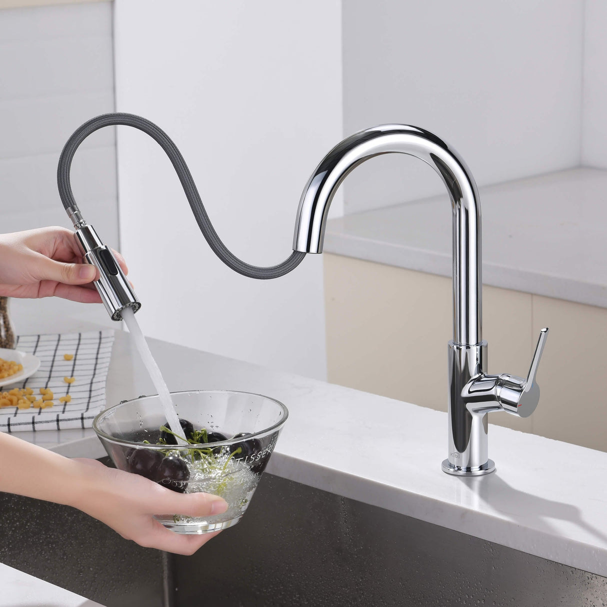 Fusion Single Handle Pull Down Kitchen & Bar Sink Faucet with Soap Dispenser