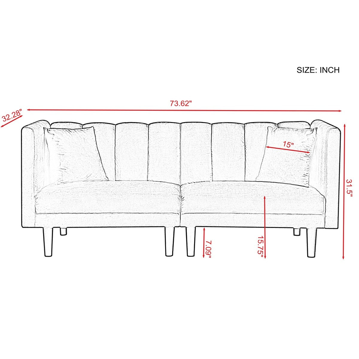 73.62“W Futon Sofa Bed Sleeper With 2 Pillows
