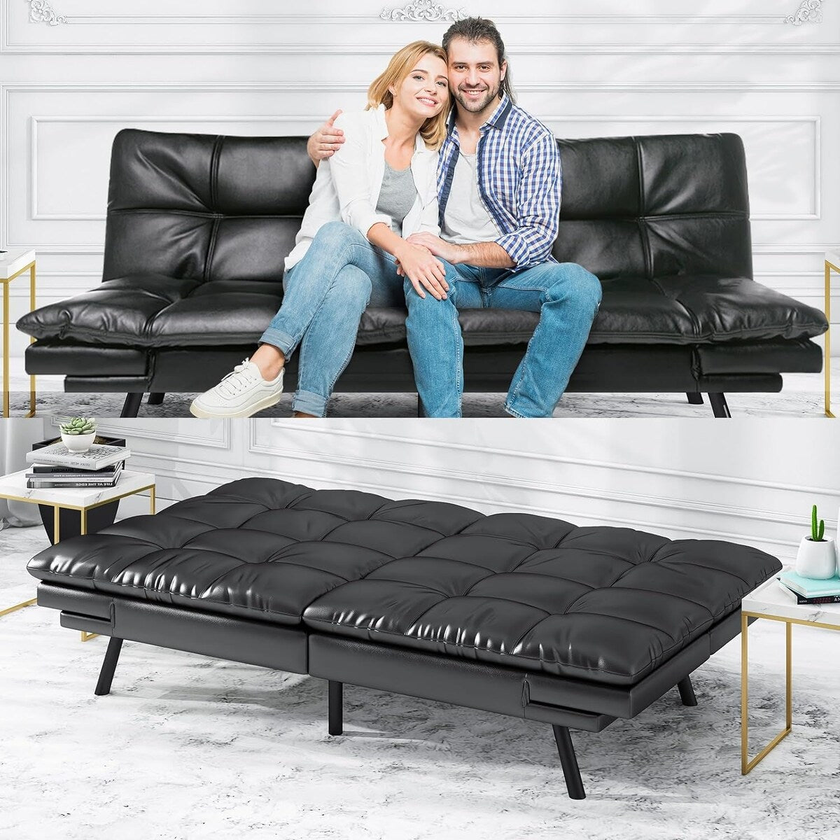 Futon Sofa Bed, Modern Convertible Sleeper Couch with Adjustable Armre
