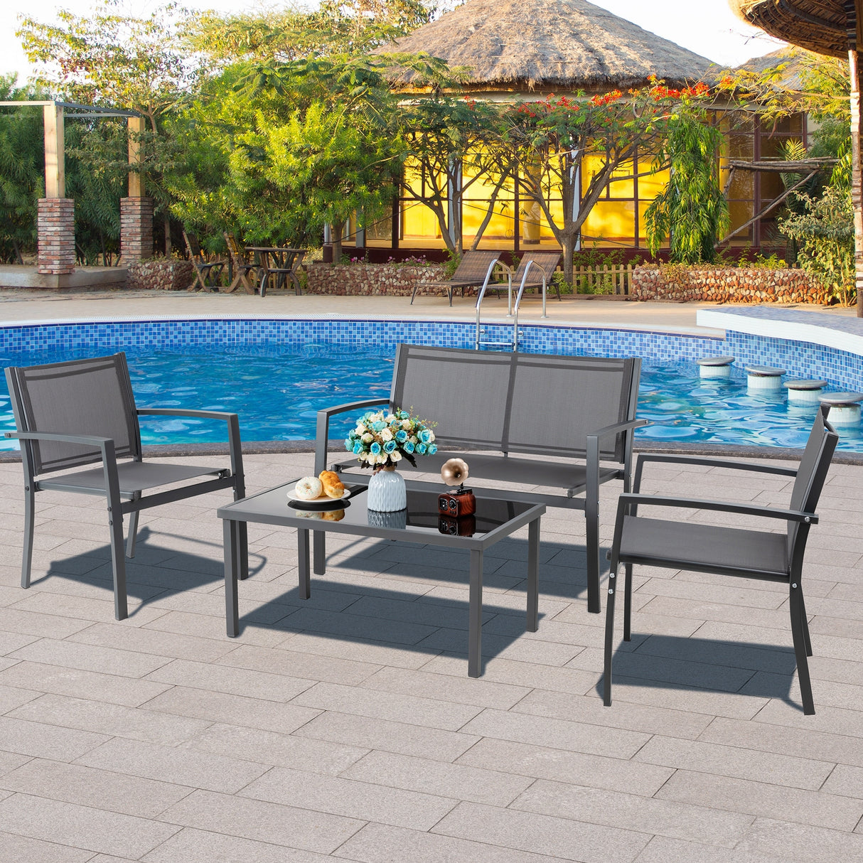 Futzca 4-Piece Outdoor Patio Furniture Set, Textilene Bistro Patio Set