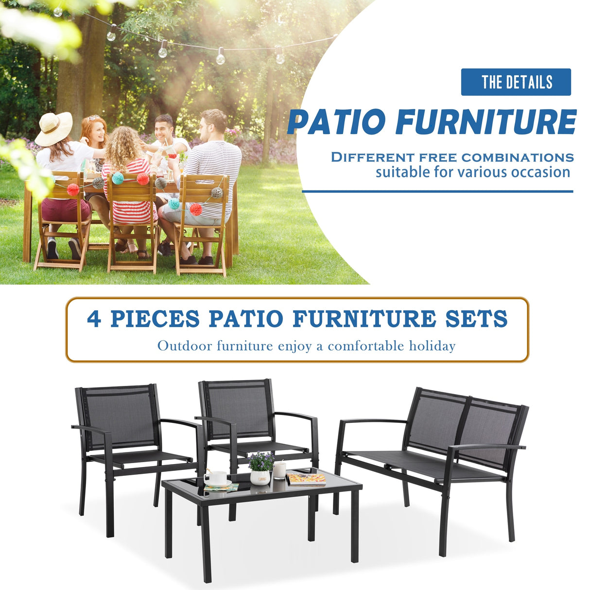 Futzca 4-Piece Outdoor Patio Furniture Set, Textilene Bistro Patio Set
