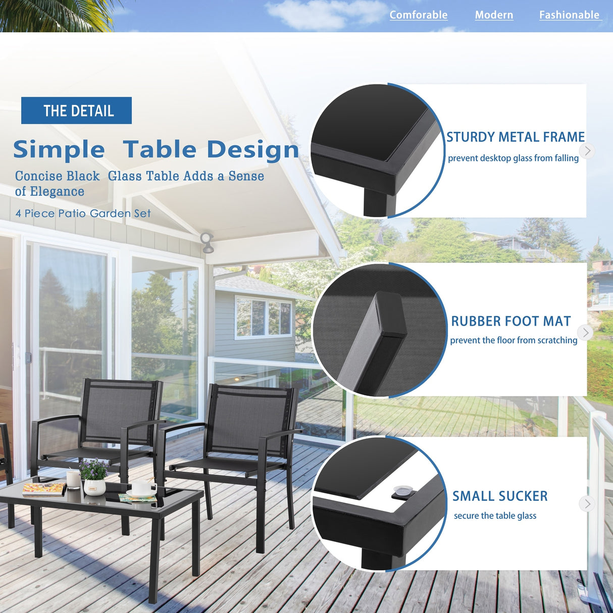 Futzca 4-Piece Outdoor Patio Furniture Set, Textilene Bistro Patio Set