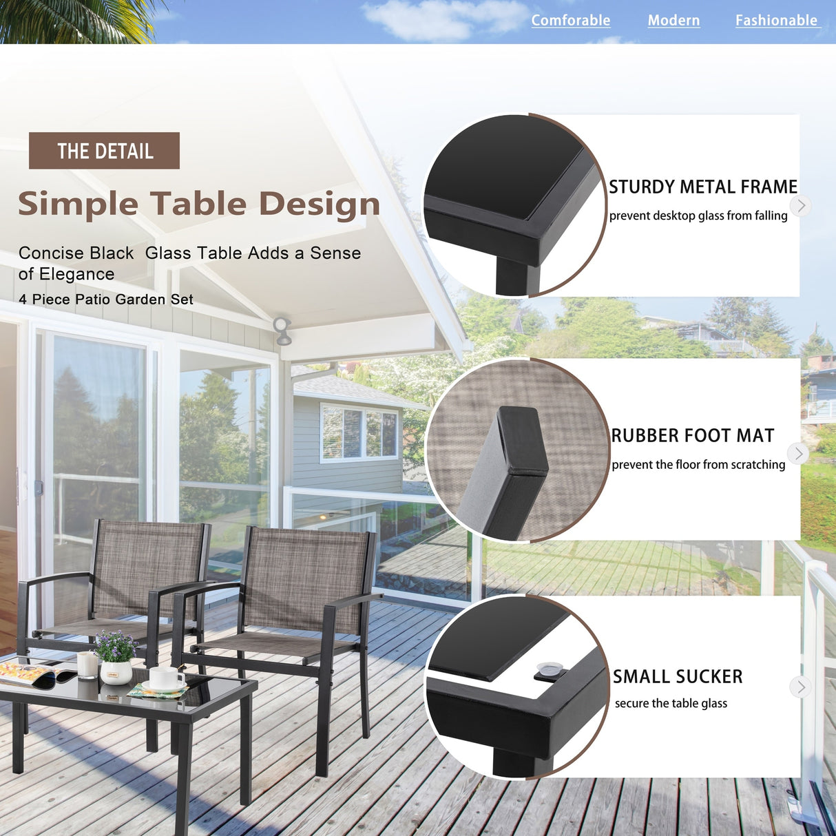 Futzca 4-Piece Outdoor Patio Furniture Set, Textilene Bistro Patio Set