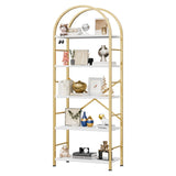 Futzca 5 Tiers Bookshelf Arched, Wooden Bookcase Display Rack