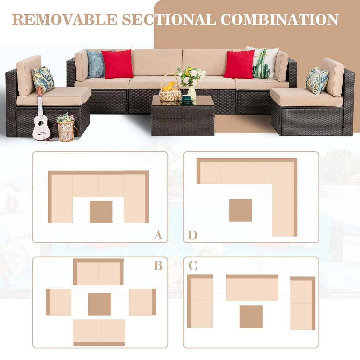 Futzca 7 Pieces Outdoor Patio Furniture Sets
