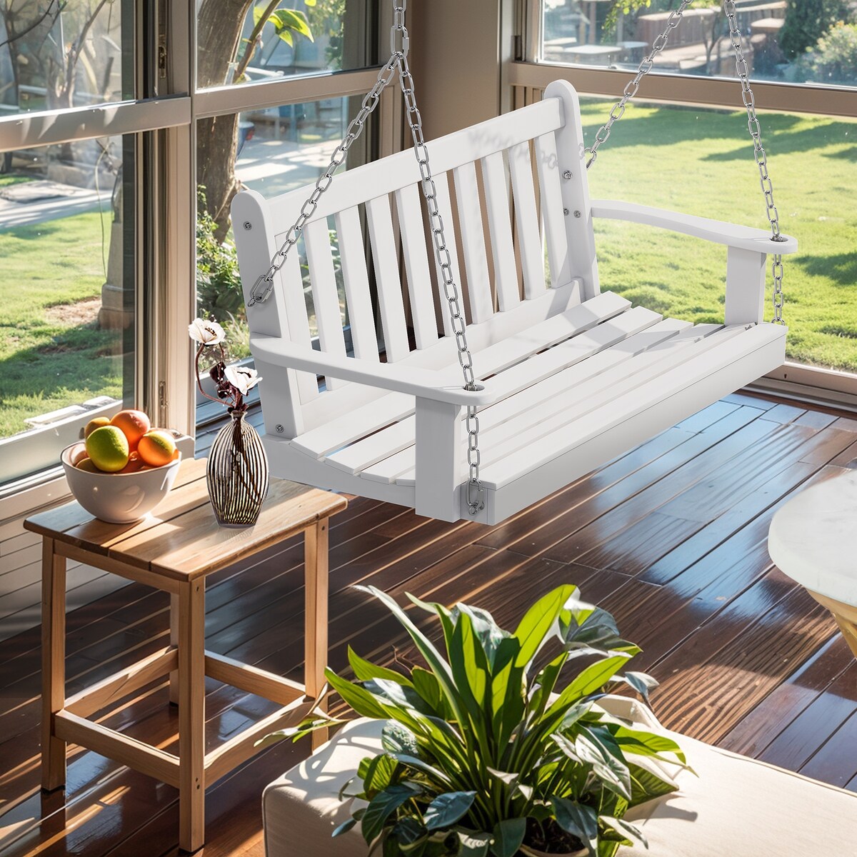 Futzca Outdoor Wooden Porch Swing, Bench Swing with Hanging Chains