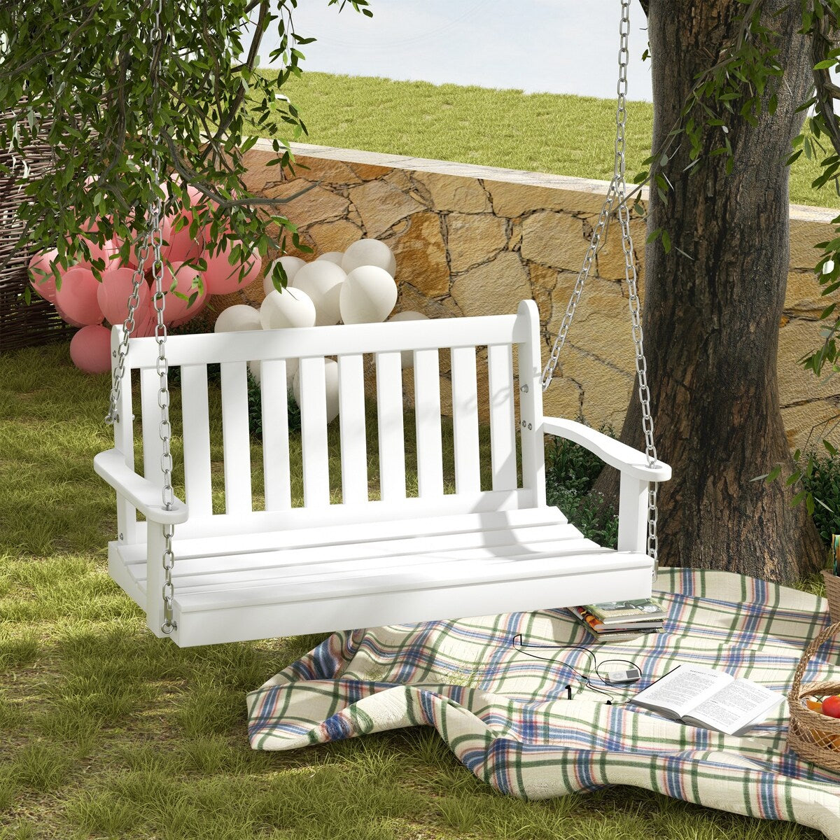 Futzca Outdoor Wooden Porch Swing, Bench Swing with Hanging Chains