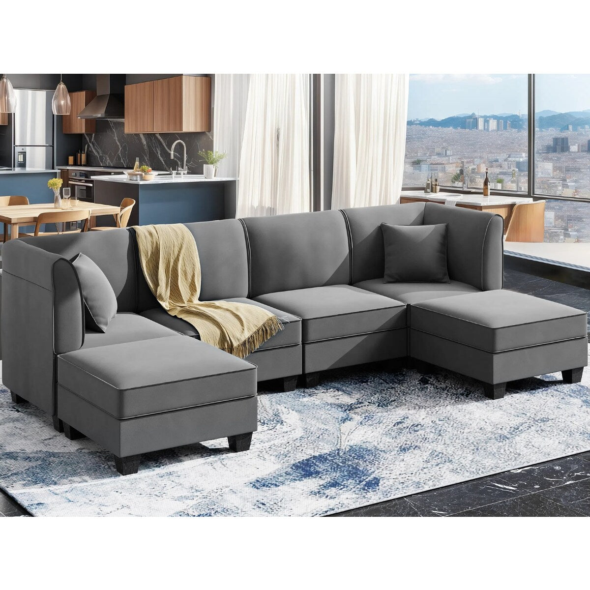 Futzca Sectional Couch Modular Sofa, 116" Velvet L-Shaped Couch Sofa