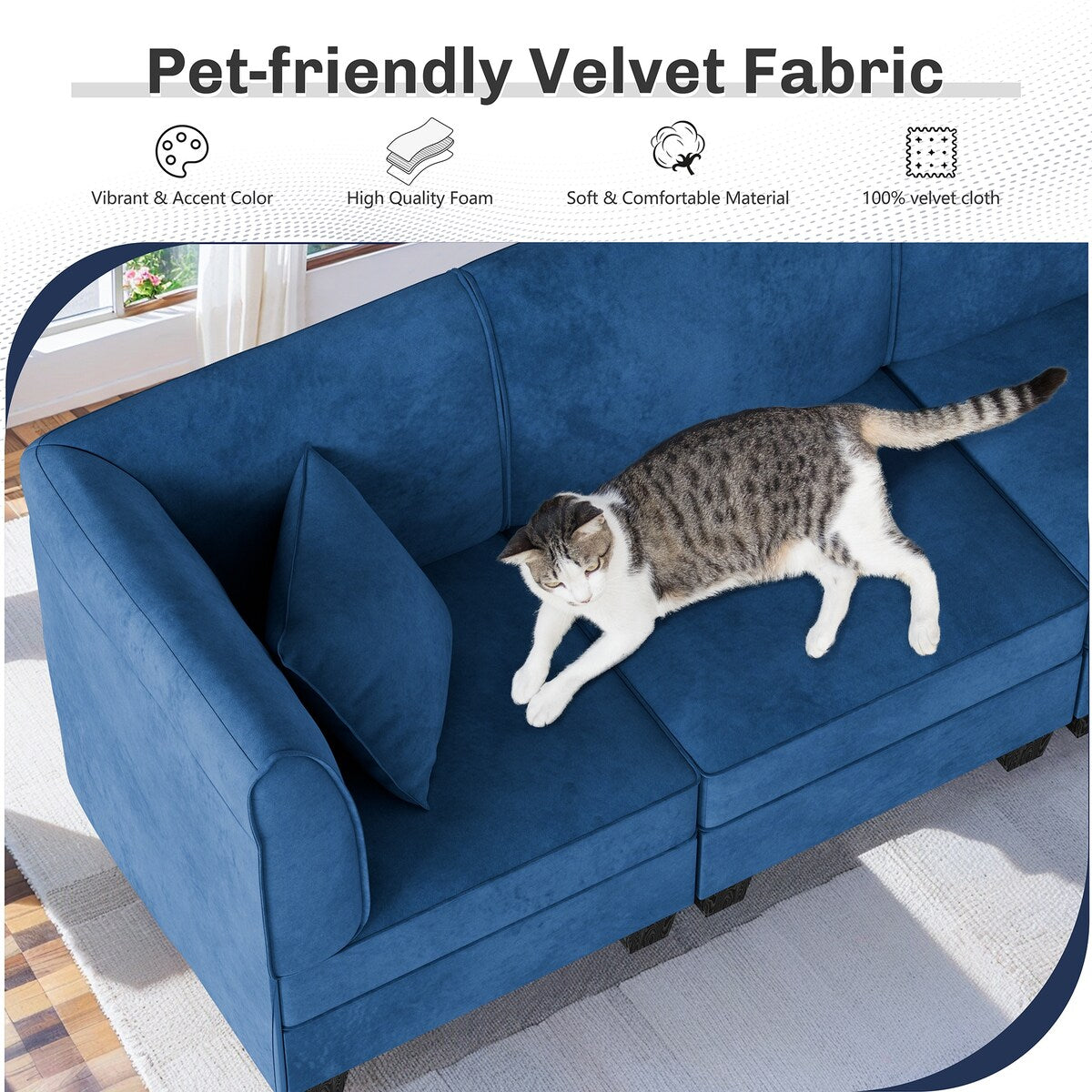 Futzca Sectional Couch Modular Sofa, 116" Velvet L-Shaped Couch Sofa