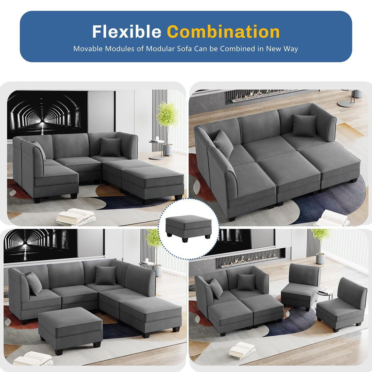 Futzca Sectional Couch Modular Sofa, 116" Velvet L-Shaped Couch Sofa