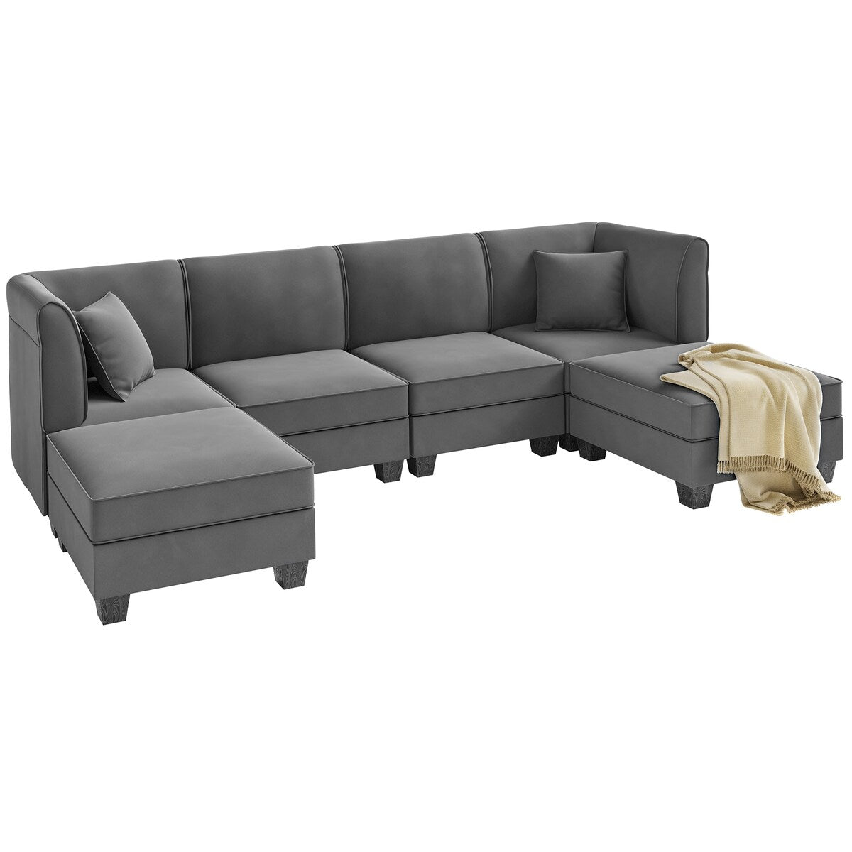 Futzca Sectional Couch Modular Sofa, 116" Velvet L-Shaped Couch Sofa