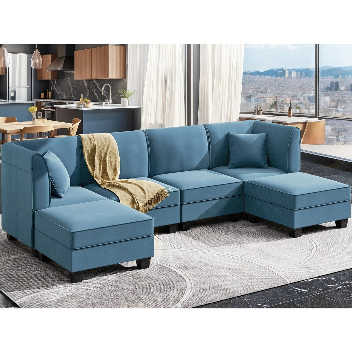 Futzca Sectional Couch Modular Sofa, 116" Velvet L-Shaped Couch Sofa