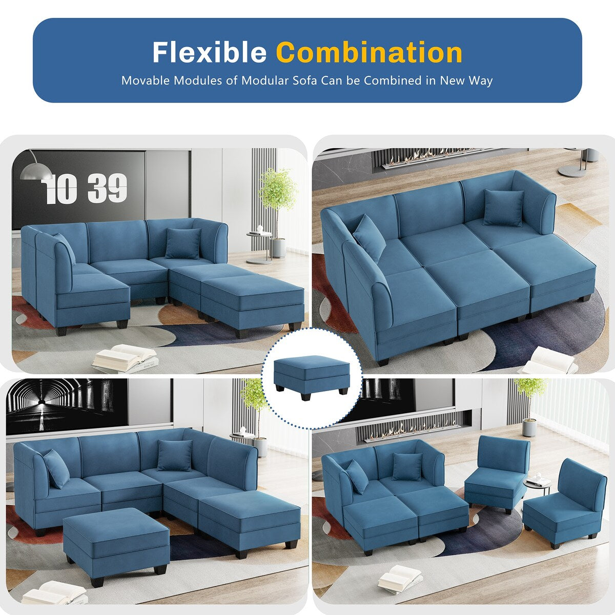Futzca Sectional Couch Modular Sofa, 116" Velvet L-Shaped Couch Sofa