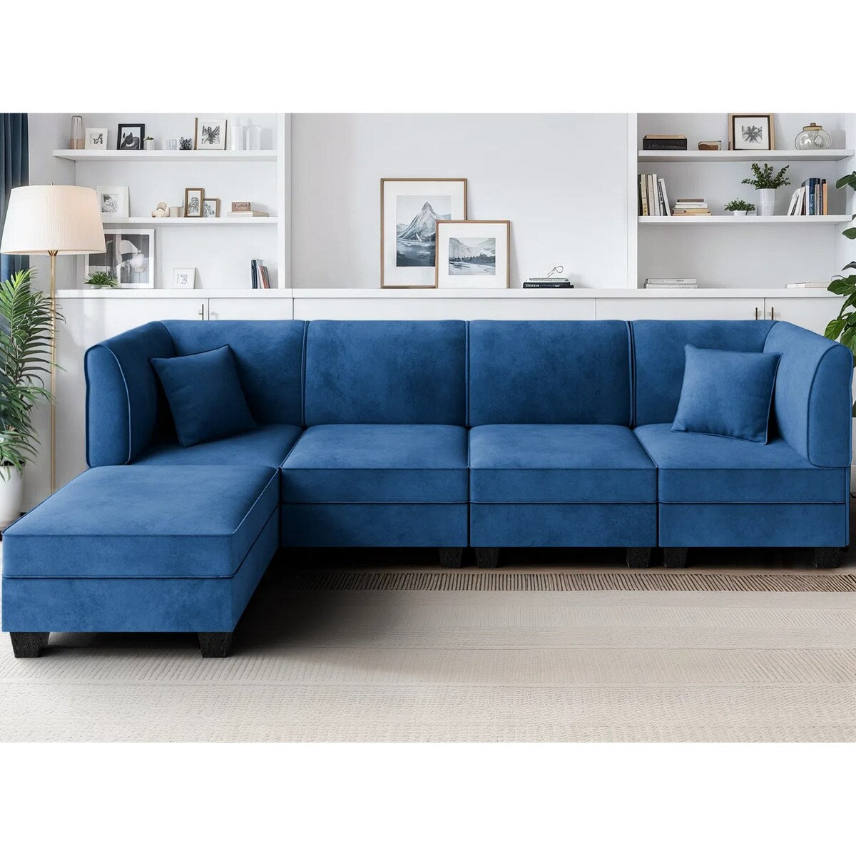 Futzca Sectional Couch Modular Sofa, 116" Velvet L-Shaped Couch Sofa