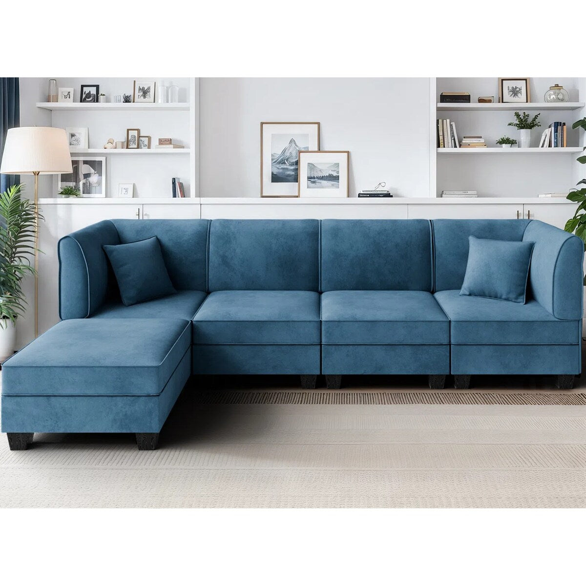 Futzca Sectional Couch Modular Sofa, 116" Velvet L-Shaped Couch Sofa