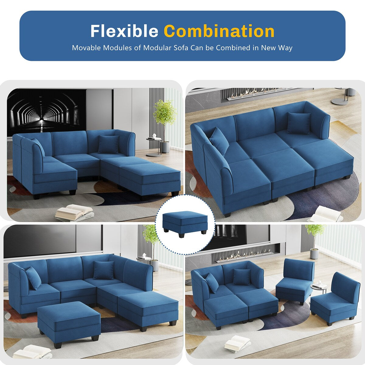 Futzca Sectional Couch Modular Sofa, 116" Velvet L-Shaped Couch Sofa