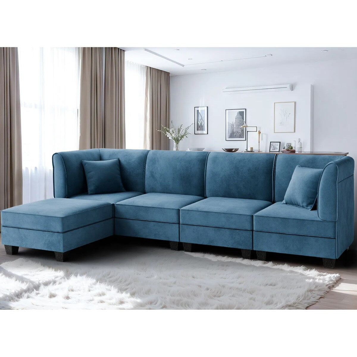 Futzca Sectional Couch Modular Sofa, 116" Velvet L-Shaped Couch Sofa