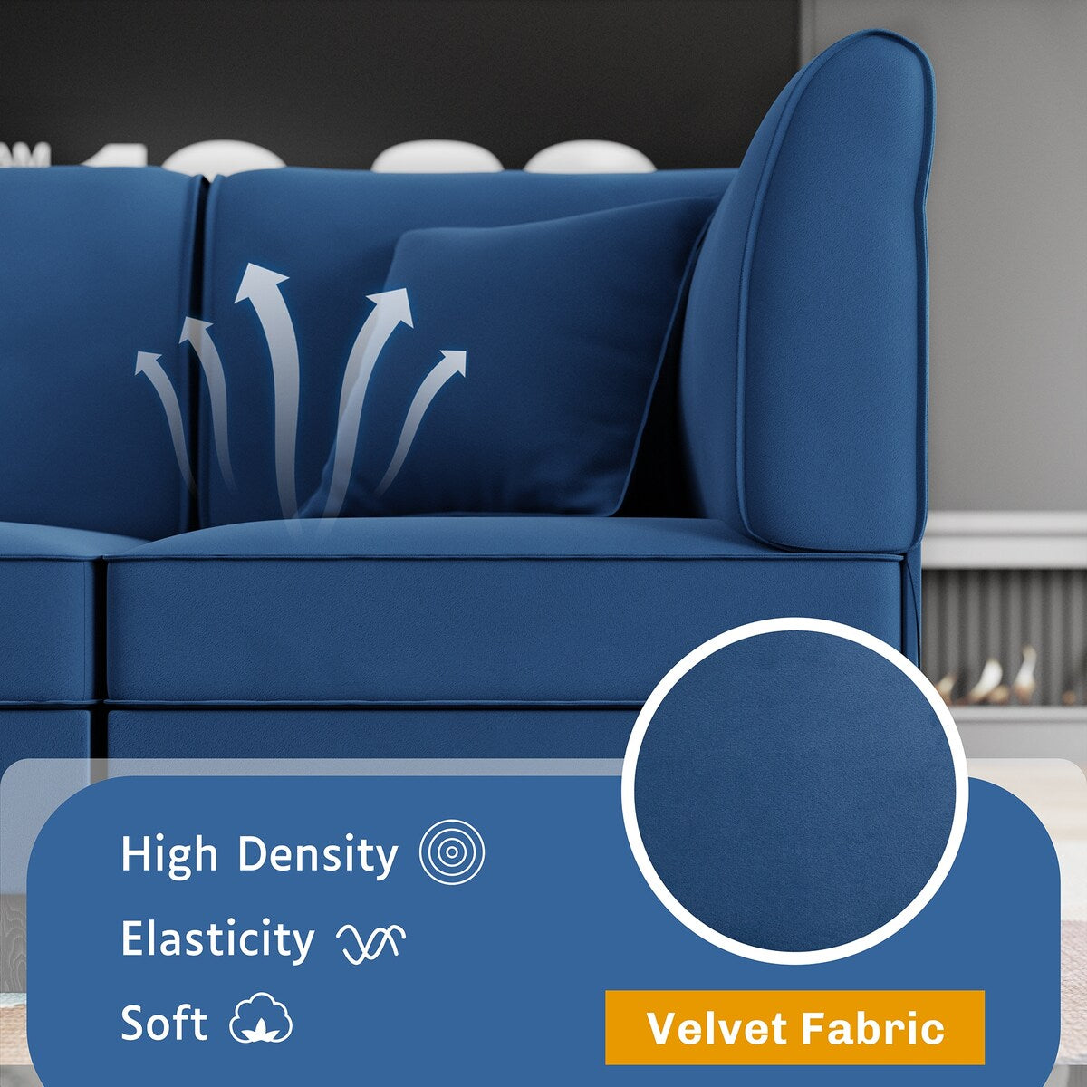 Futzca Sectional Couch Modular Sofa, 116" Velvet L-Shaped Couch Sofa