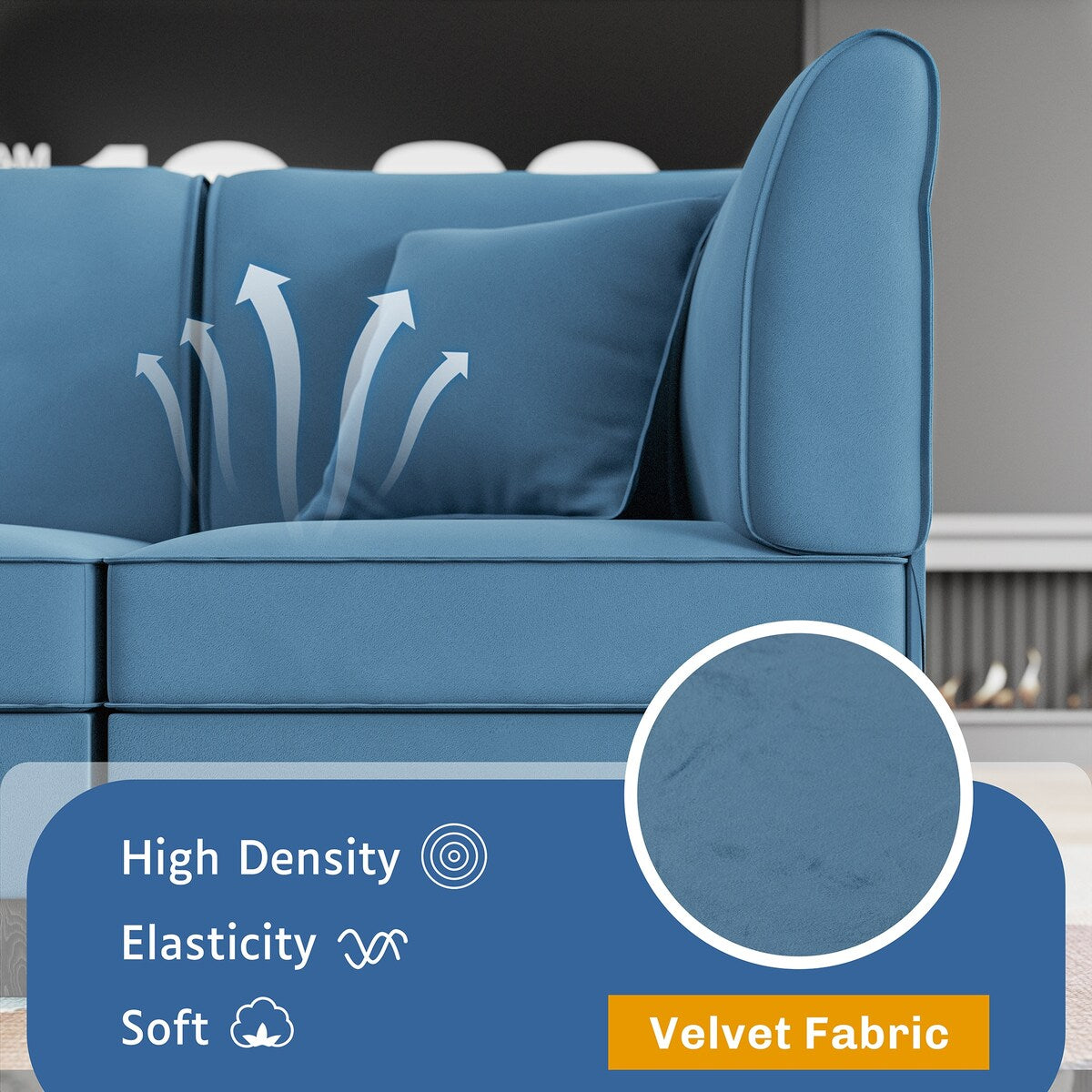 Futzca Sectional Couch Modular Sofa, 116" Velvet L-Shaped Couch Sofa