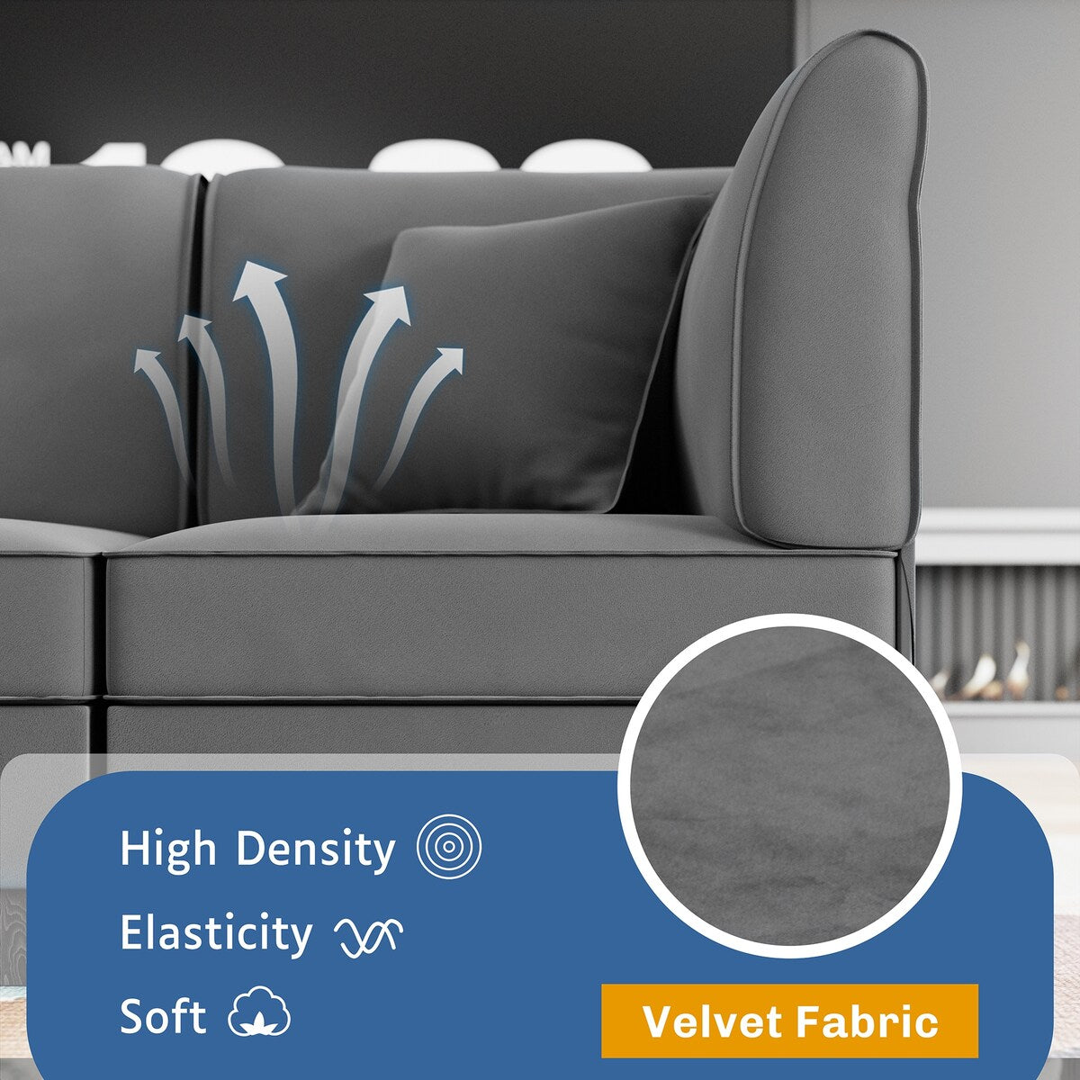 Futzca Sectional Couch Modular Sofa, 116" Velvet L-Shaped Couch Sofa