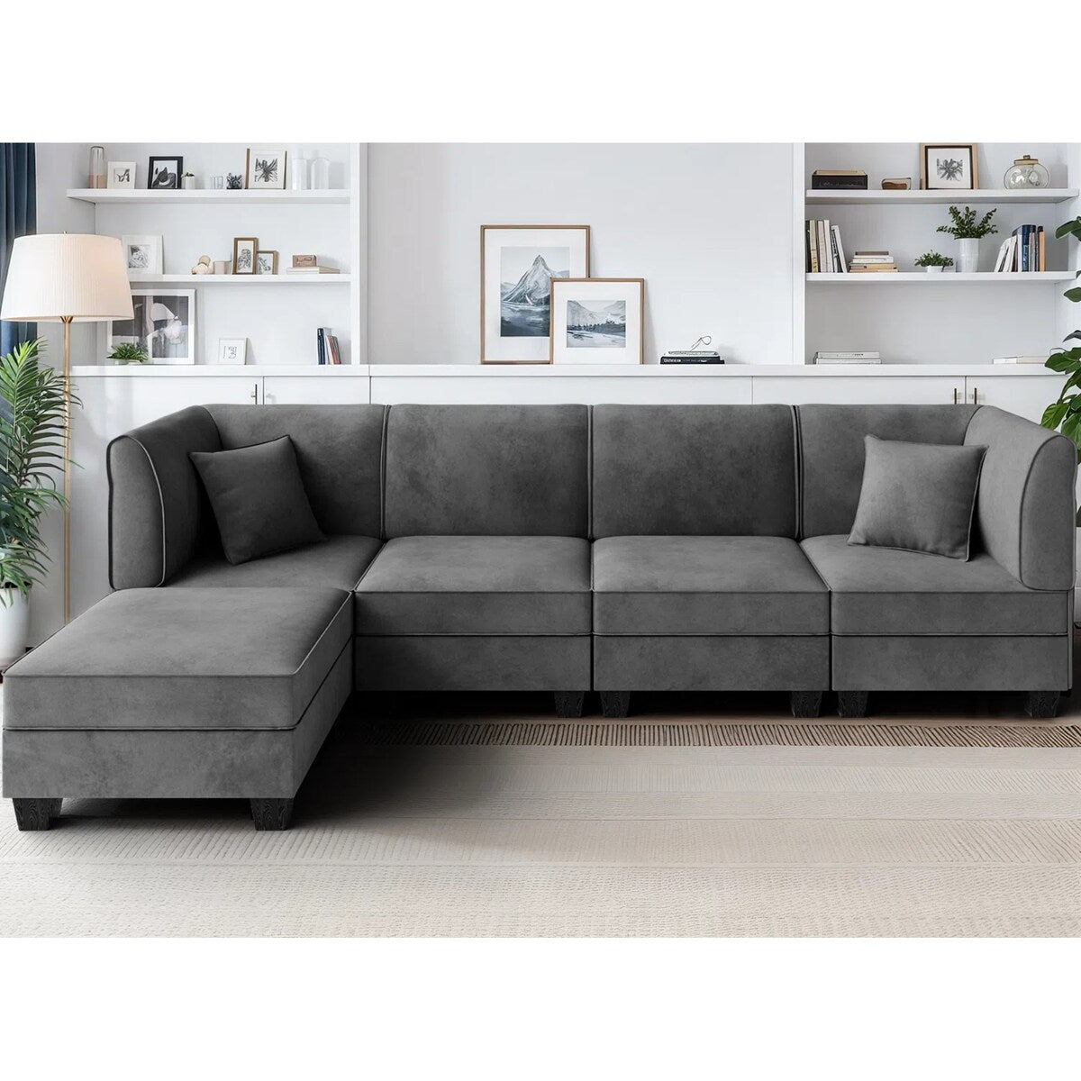 Futzca Sectional Couch Modular Sofa, 116" Velvet L-Shaped Couch Sofa