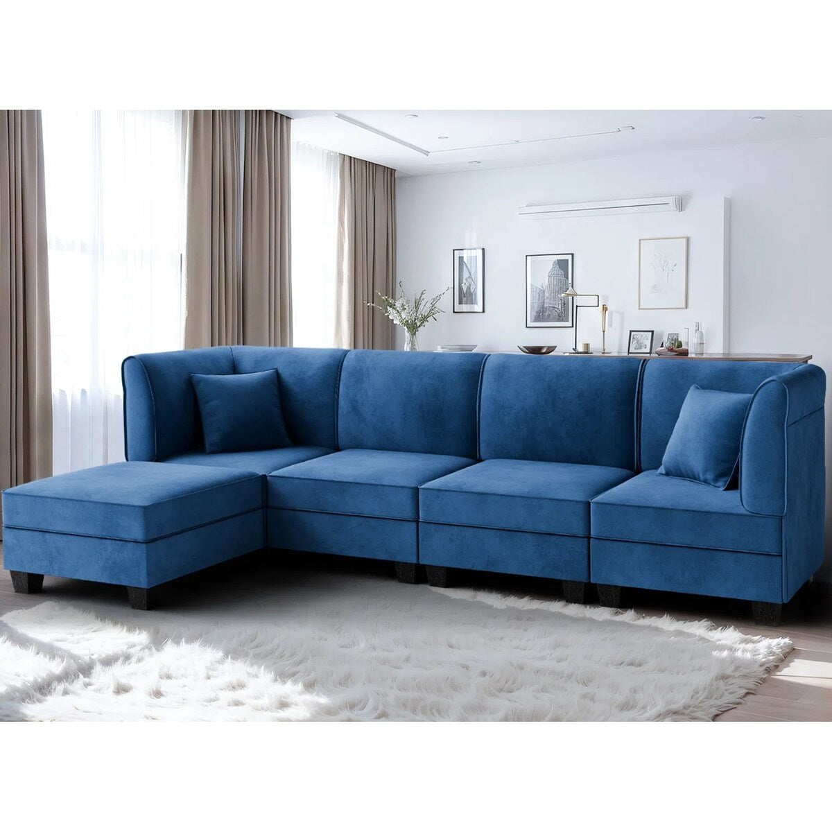 Futzca Sectional Couch Modular Sofa, 116" Velvet L-Shaped Couch Sofa