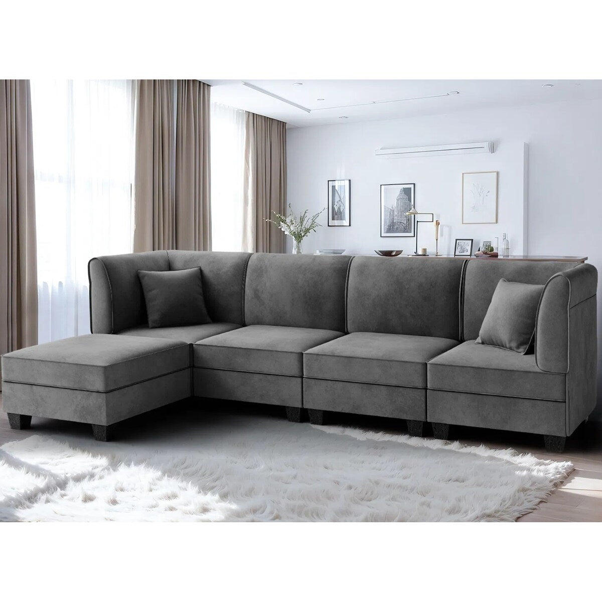 Futzca Sectional Couch Modular Sofa, 116" Velvet L-Shaped Couch Sofa