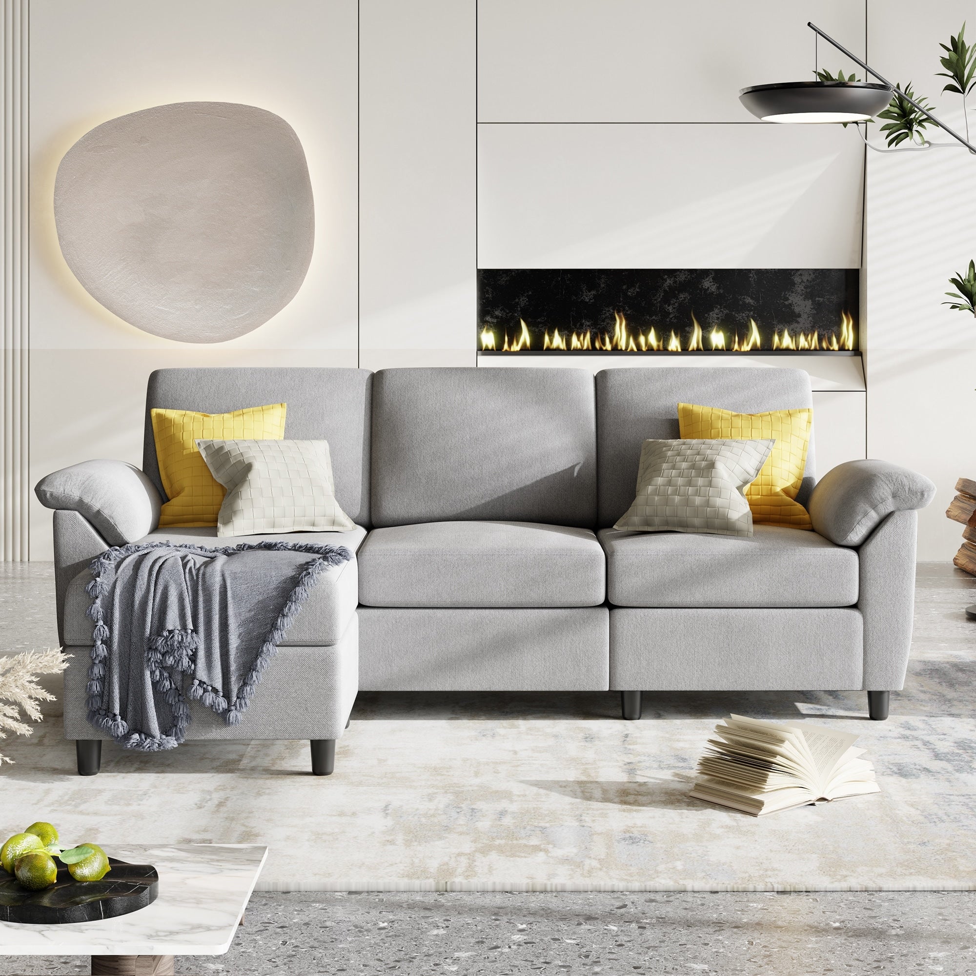 Futzca Sectional Sofa Couch 3 Seat L Shaped Sofa with Removable Pillows