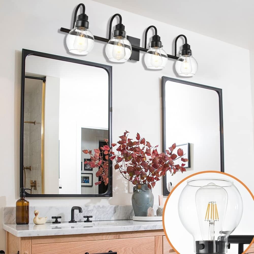 Fylbinye 3-Light Black Bathroom Vanity Lights Wall Light with Glass Shade - 3 Light