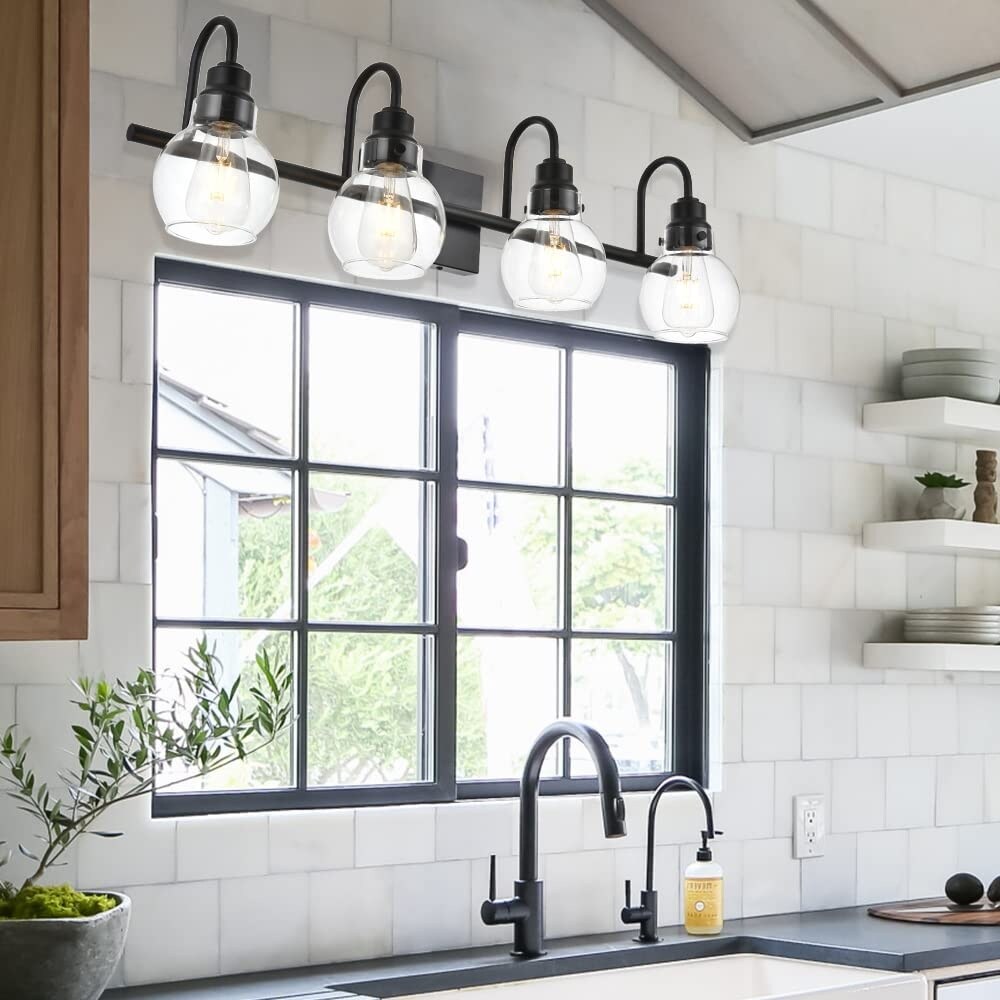 Fylbinye 3-Light Black Bathroom Vanity Lights Wall Light with Glass Shade - 3 Light
