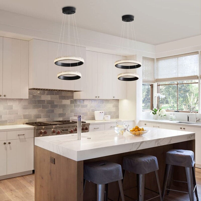 Fylbinye Black and gold Modern LED Acrylic Pendant Light, 2 Ring 34W 4000K - N/A