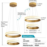 Fylbinye Black and gold Modern LED Acrylic Pendant Light, 2 Ring 34W 4000K - N/A