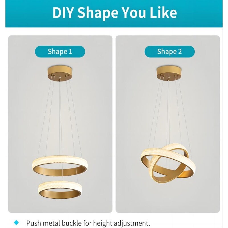 Fylbinye Black and gold Modern LED Acrylic Pendant Light, 2 Ring 34W 4000K - N/A