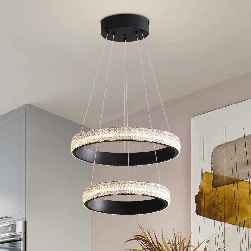 Fylbinye Black and gold Modern LED Acrylic Pendant Light, 2 Ring 34W 4000K - N/A