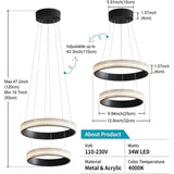 Fylbinye Black and gold Modern LED Acrylic Pendant Light, 2 Ring 34W 4000K - N/A