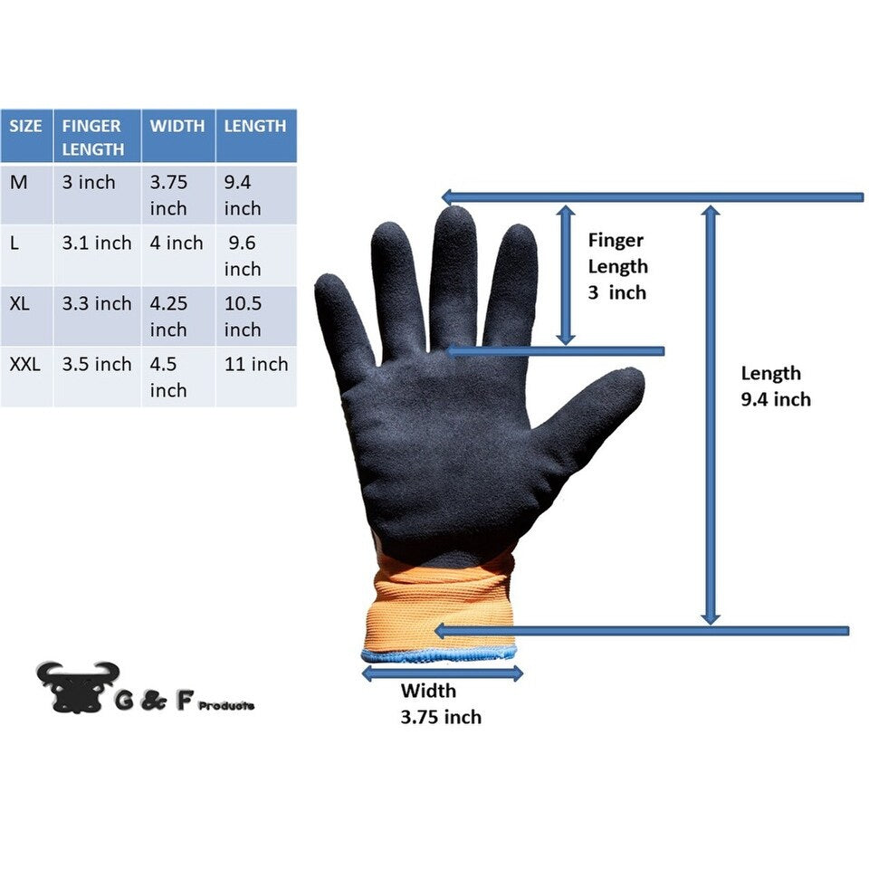 G & F Products Waterproof, Double Thermal shell, double Latex coated Winter Work Gloves, 1 Pair