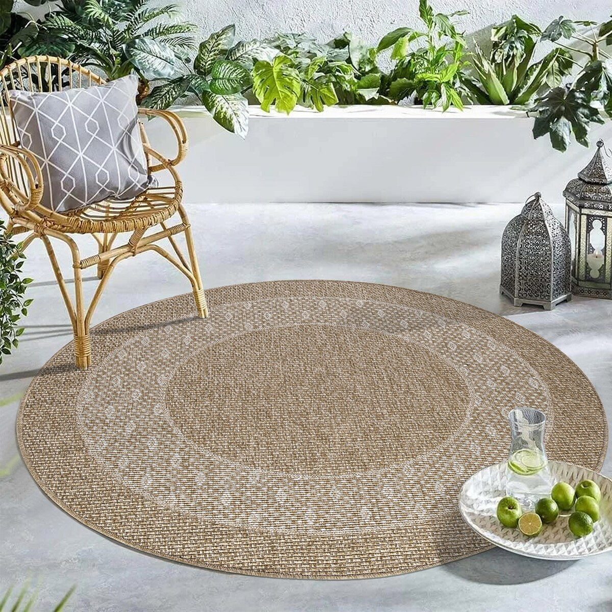 GAD - Classical Sisal-Inspired Indoor Outdoor Area Rug, Medallion, Bordered, Geometric Pattern, Fade and Stain Resistant