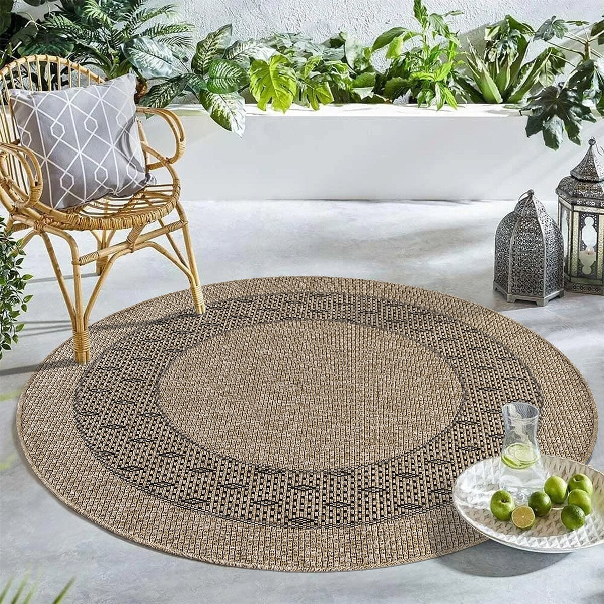 GAD - Classical Sisal-Inspired Indoor Outdoor Area Rug, Medallion, Bordered, Geometric Pattern, Fade and Stain Resistant