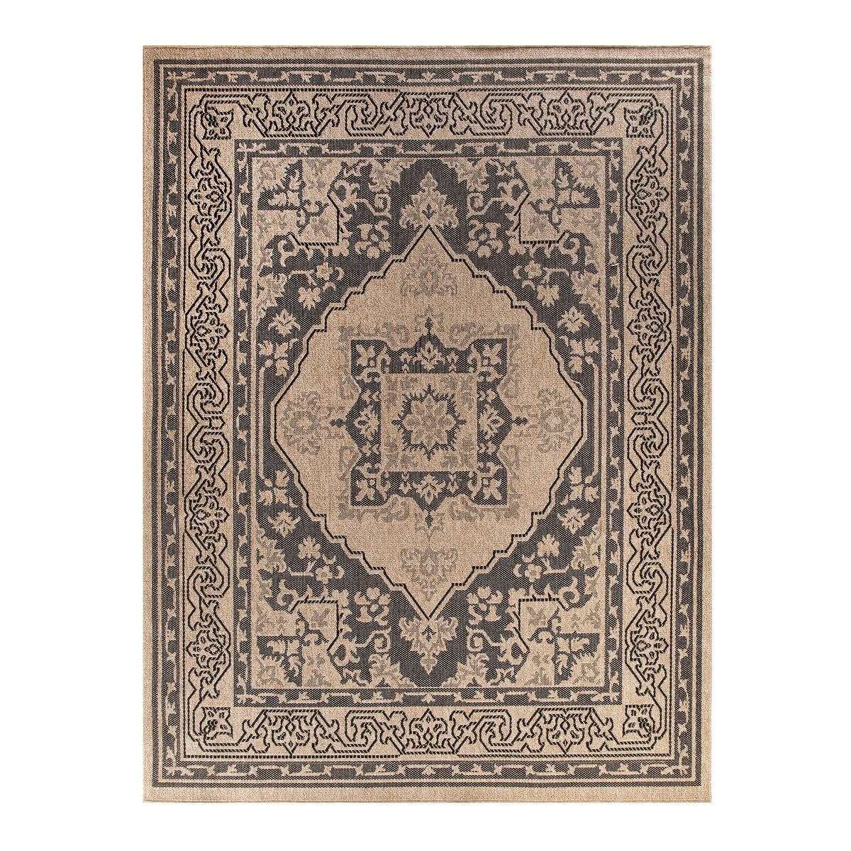 GAD - Classical Sisal-Inspired Indoor Outdoor Area Rug, Medallion, Bordered, Geometric Pattern, Fade and Stain Resistant