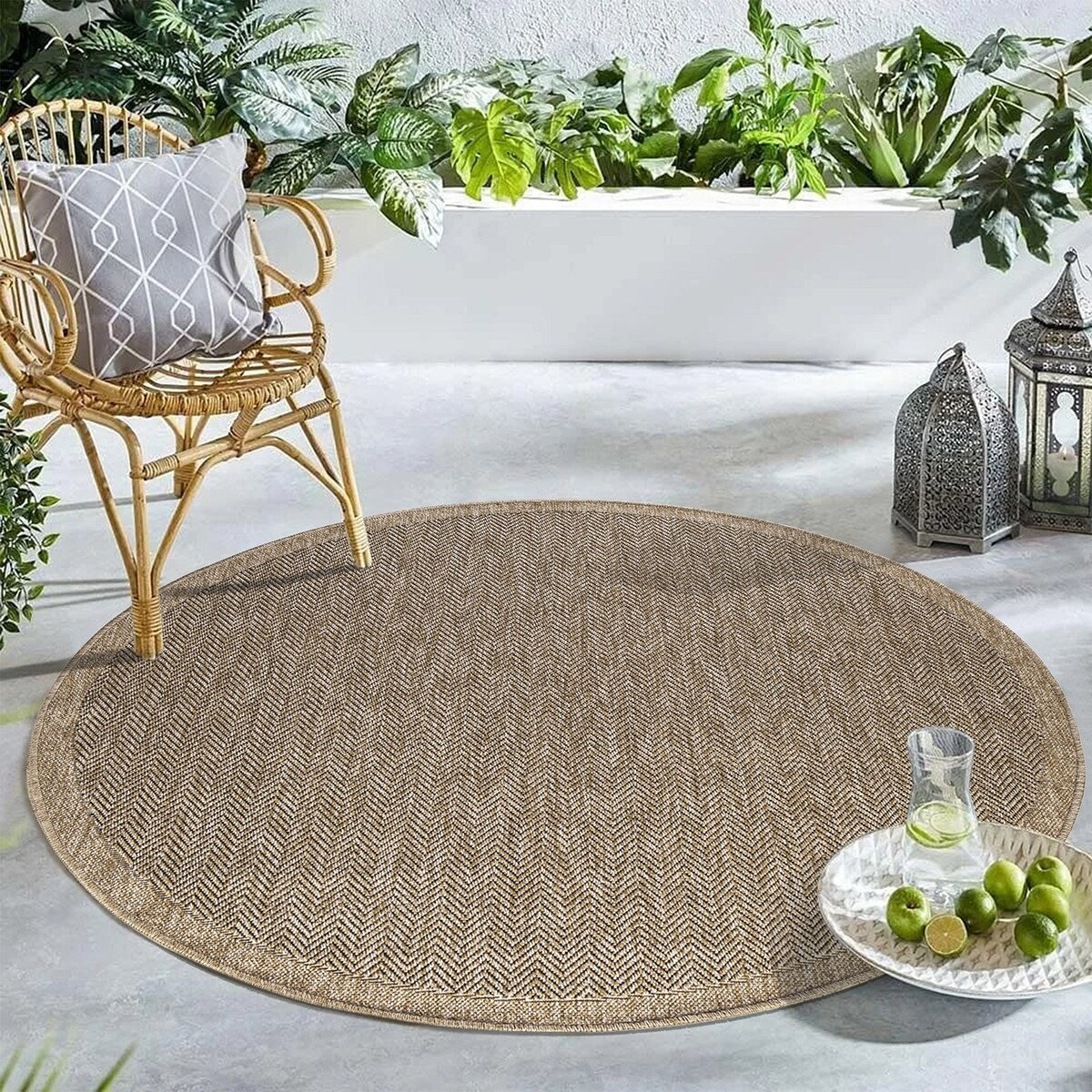 GAD - Classical Sisal-Inspired Indoor Outdoor Area Rug, Medallion, Bordered, Geometric Pattern, Fade and Stain Resistant