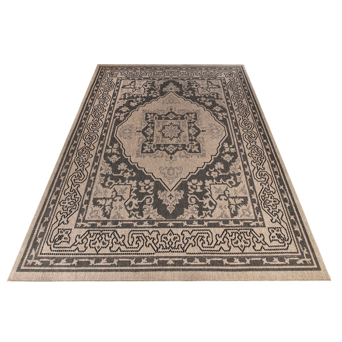 GAD - Classical Sisal-Inspired Indoor Outdoor Area Rug, Medallion, Bordered, Geometric Pattern, Fade and Stain Resistant