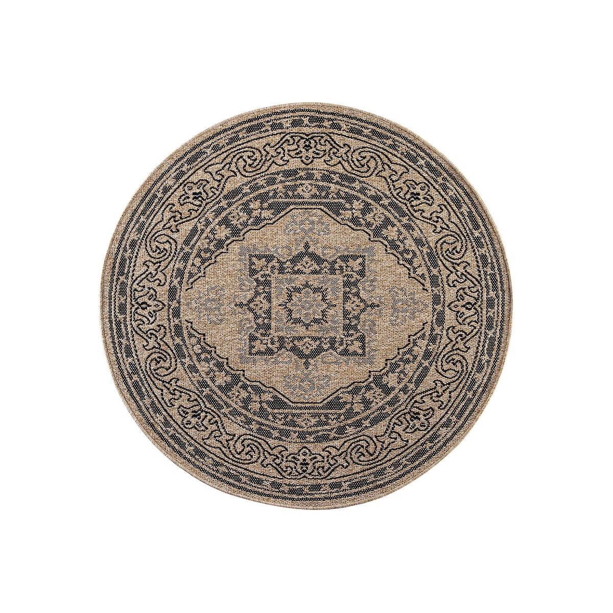GAD - Classical Sisal-Inspired Indoor Outdoor Area Rug, Medallion, Bordered, Geometric Pattern, Fade and Stain Resistant