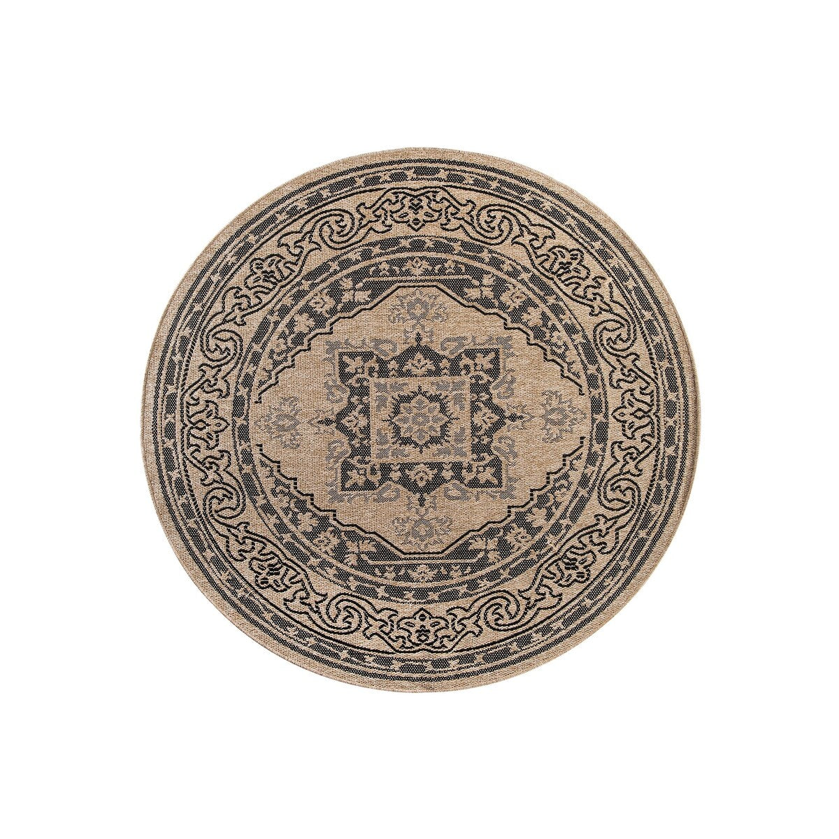 GAD - Classical Sisal-Inspired Indoor Outdoor Area Rug, Medallion, Bordered, Geometric Pattern, Fade and Stain Resistant