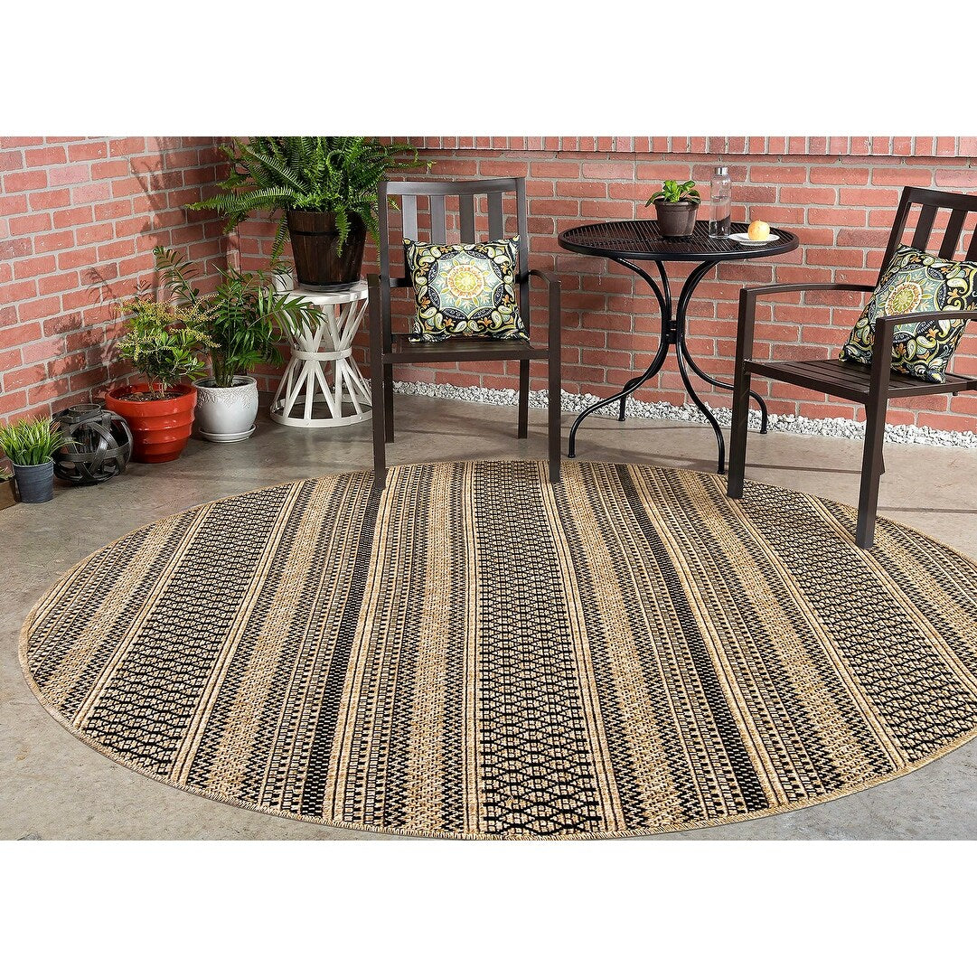 GAD - Classical Sisal-Inspired Indoor Outdoor Area Rug, Medallion, Bordered, Geometric Pattern, Fade and Stain Resistant