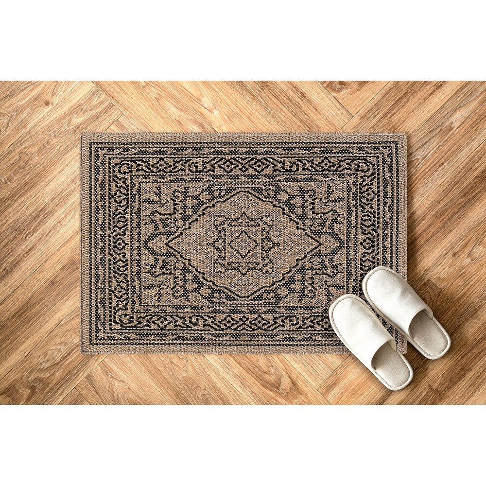 GAD - Classical Sisal-Inspired Indoor Outdoor Area Rug, Medallion, Bordered, Geometric Pattern, Fade and Stain Resistant